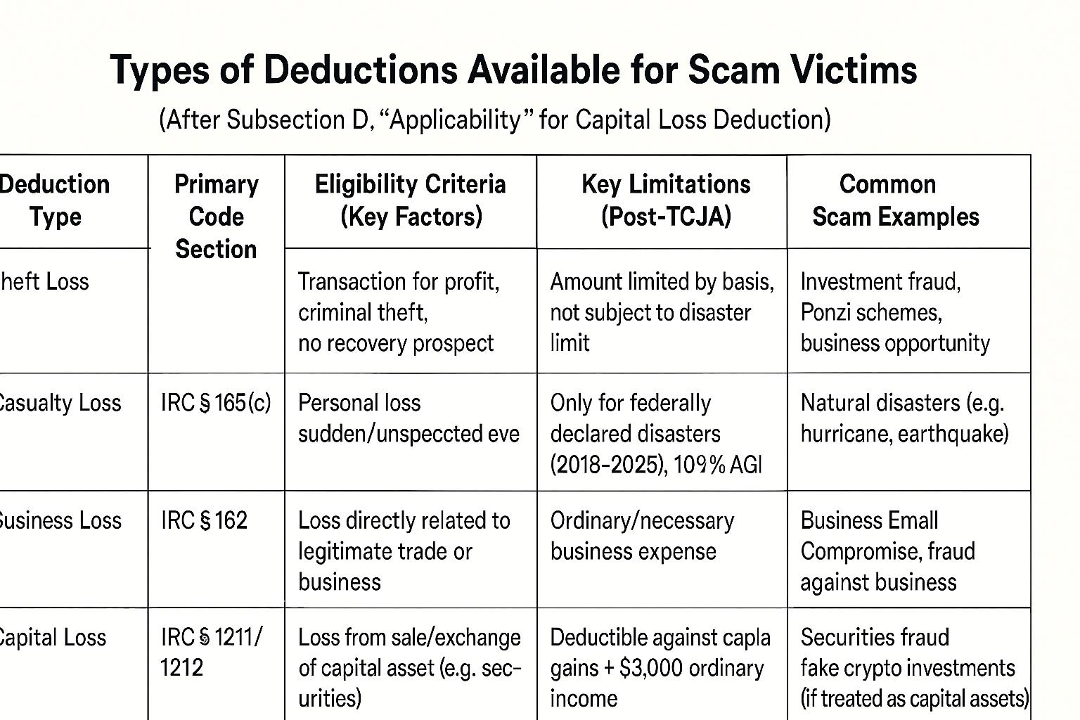 types of deductions available for scam victims