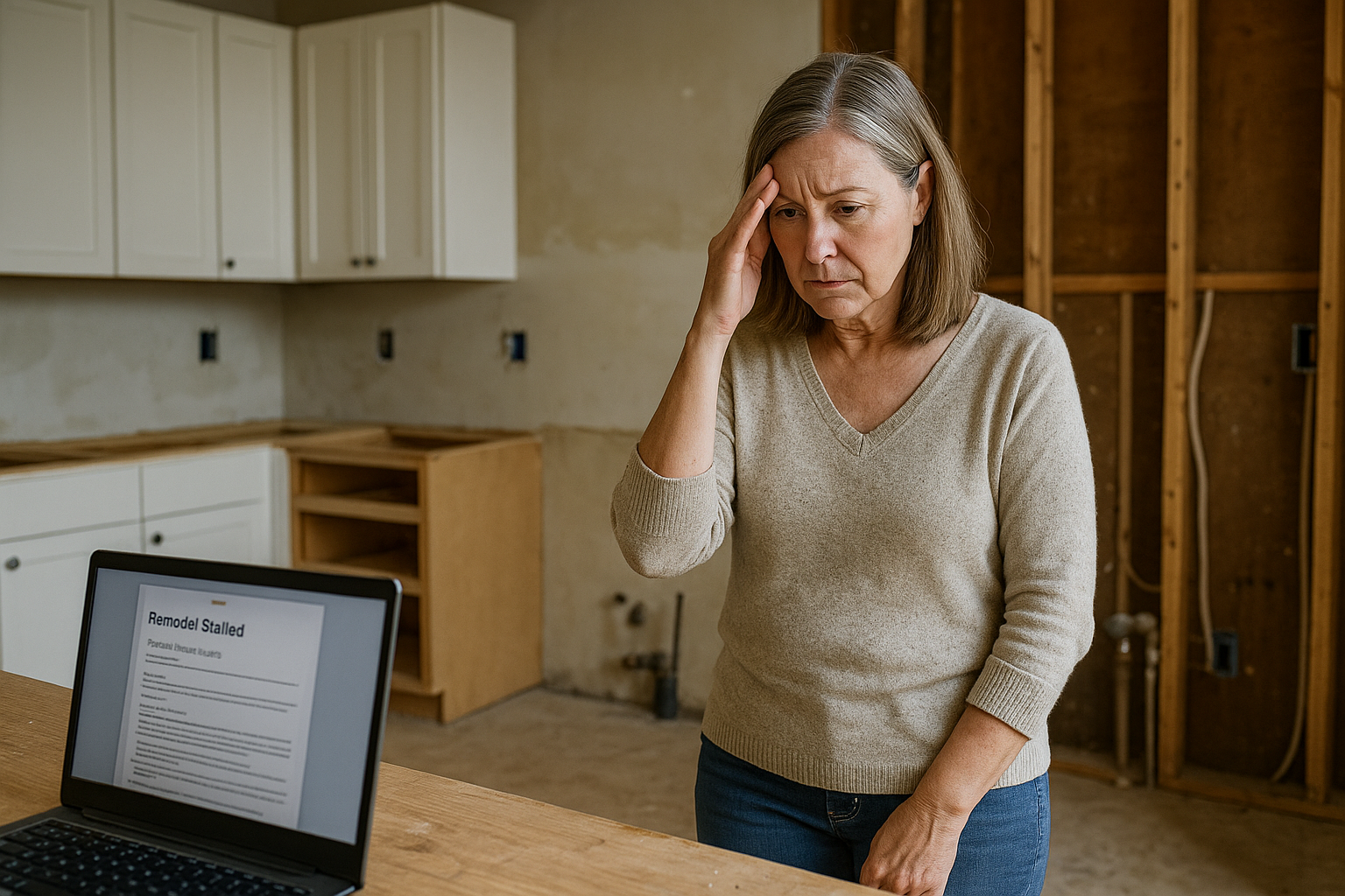 Homeowner sressed out and anxiety ridden because of her contractor's behavior.